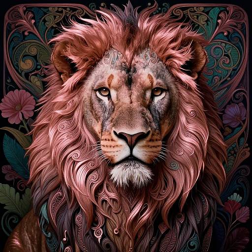 Ornate Colorful Lion in Rose Gold
