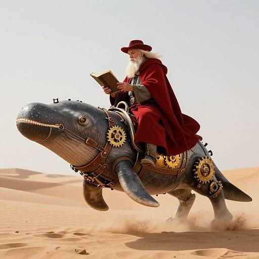 Steampunk Elder Riding Mechanical Narwhal