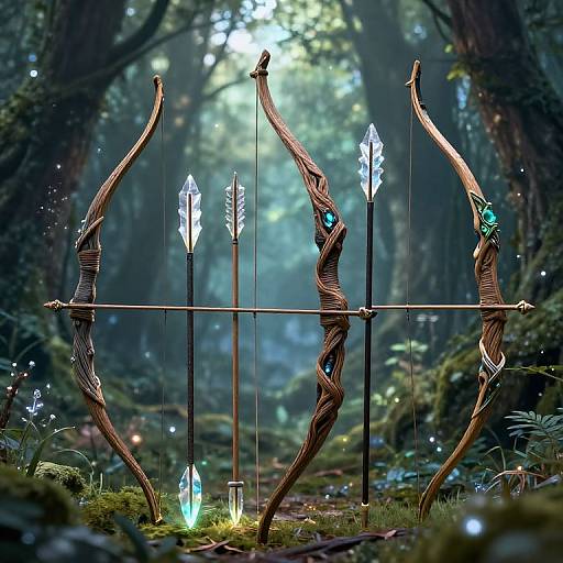 Enchanted Elven Bows in Mystical Forest