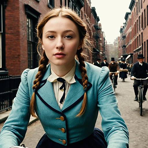 Young Woman Riding Bike in Victorian Boston