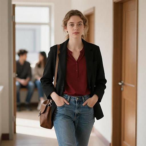 Sunlit Hallway Portrait of Young Woman