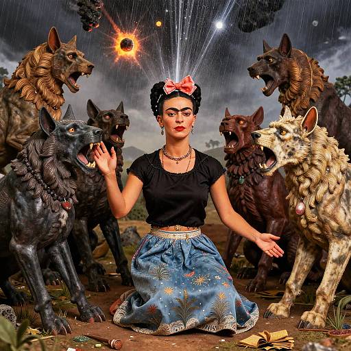 Frida Kahlo Style Jesus Versus Giants