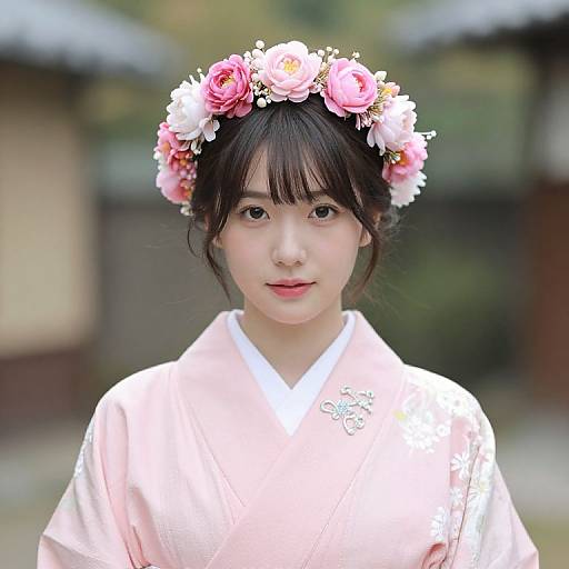 Woman in Pink Kimono with Accessories