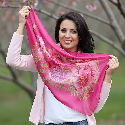 Elegant Woman with Floral Scarf