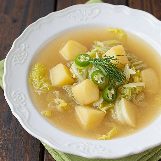 Golden Cabbage Soup in Floral Bowl
