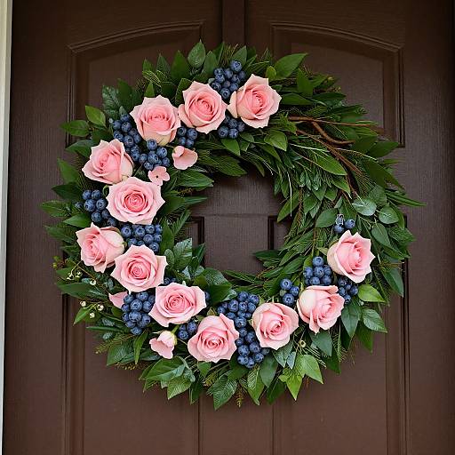 Elegant Rose and Blueberry Farmhouse Wreath