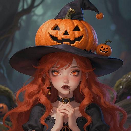 Whimsical Halloween Witch with Pumpkin Hat