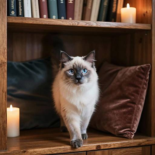 Elegant Blue-Point Himalayan Cat in Cozy Library