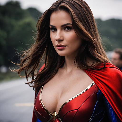 Realistic Superwoman in Red Cape