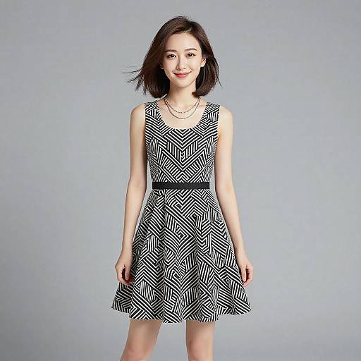 Chic Woman in Geometric Dress