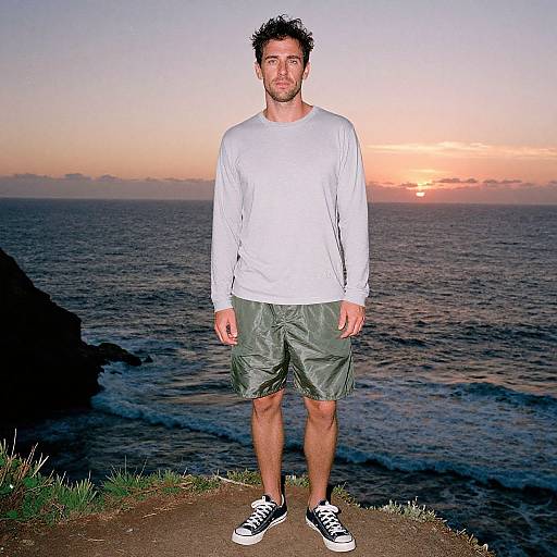 Man in Sustainable Casual Wear at Cliffside