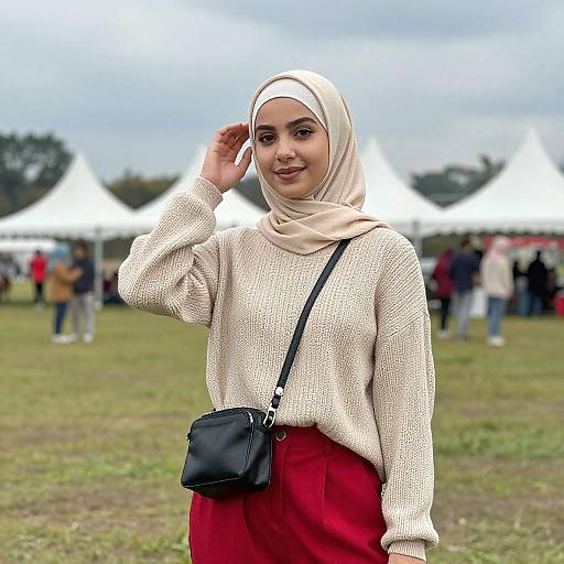 Young Woman in Beige Hijab Outdoors