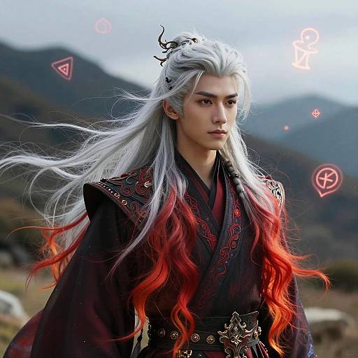 Fantasy Silver and Fiery Male Hairstyles