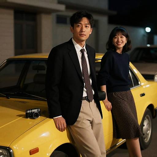 Nighttime Vintage Car Couple Photograph