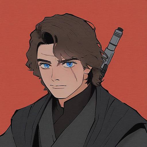 Illustration of Anakin skywalker, star wars in the style of Mimimi (mimimim9999)