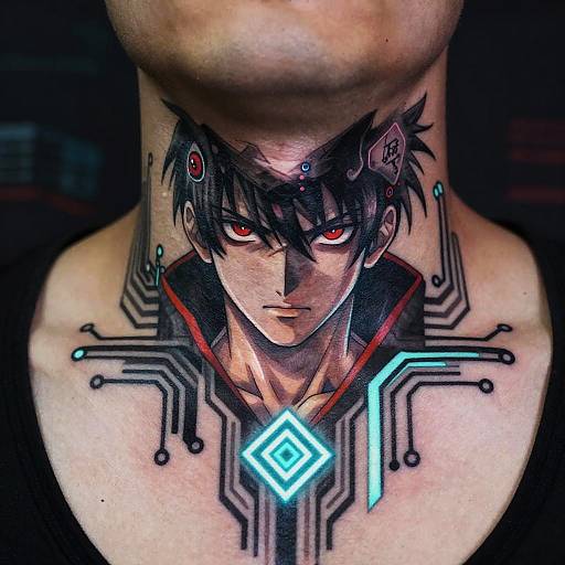 Cyberpunk Anime Neck Tattoo Design