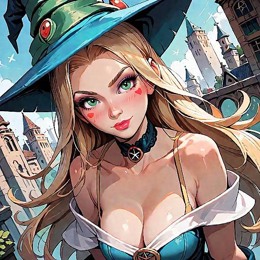 Blonde Dark Magician Girl in Cityscape