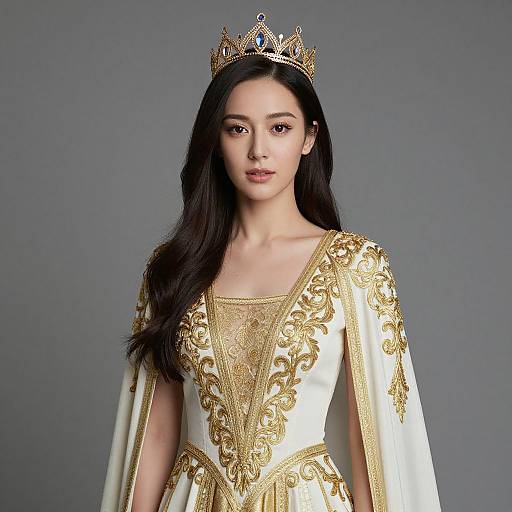 Regal Woman in Gold and White