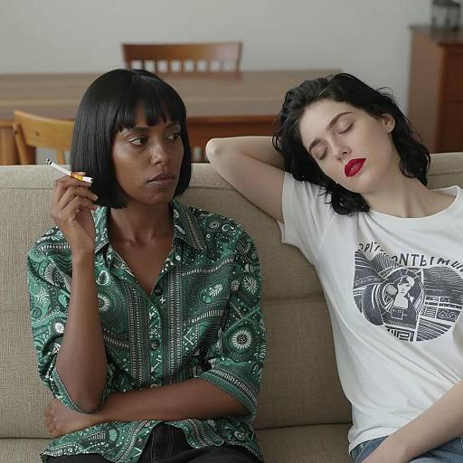 Women Relaxing on a Beige Couch