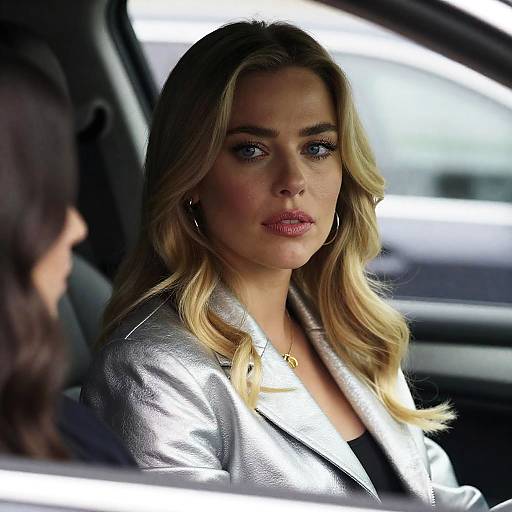 Serious Blonde Woman in Car Portrait