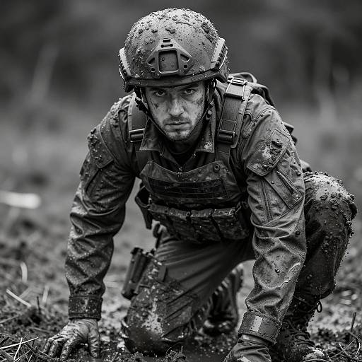 Intense Grayscale Combat Portrait