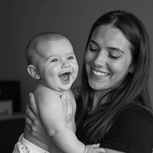 Smiling Woman Holding Laughing Baby