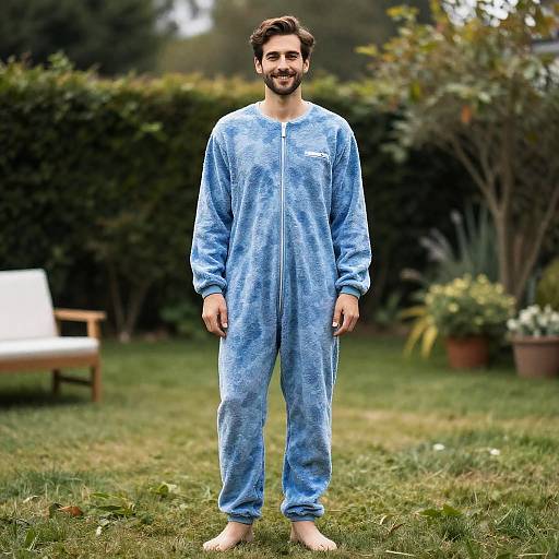 Man in Blue Floral Onesie