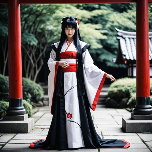 Woman in Kikyo Cosplay Costume at Shrine