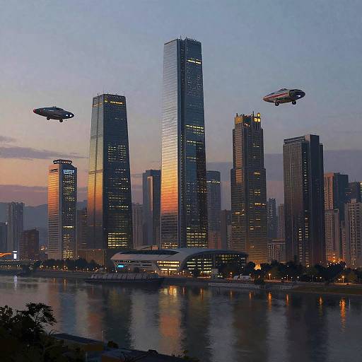 Futuristic Cityscape at Dusk Illustration