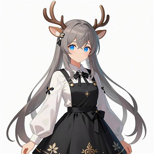Anime Character with Deer Antlers and Dress