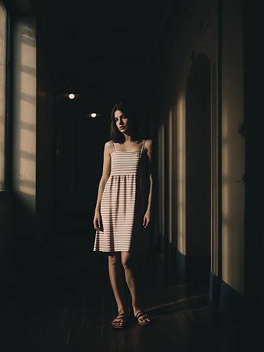 Woman in Striped Sundress Indoors
