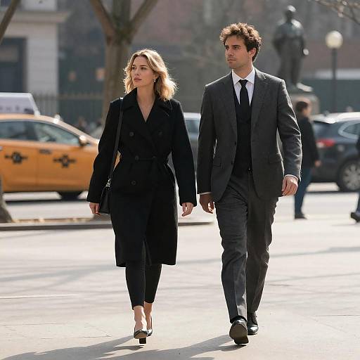 Couple Strolling in Sunlit Urban Park