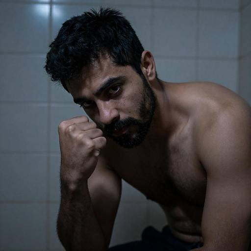 Moody Blue-Gray Shirtless Male Portrait