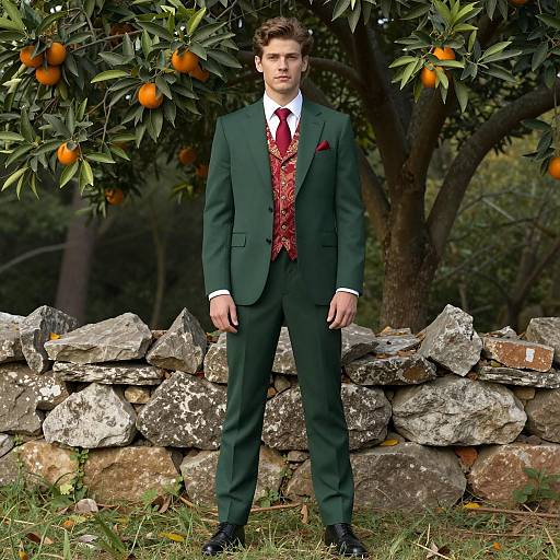 Handsome Man in Fancy Dress in Nature