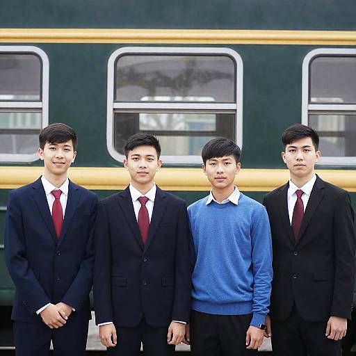 Young Men Posed by Green Train