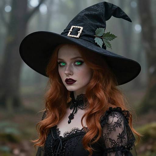 Enchanting Witch in a Misty Forest