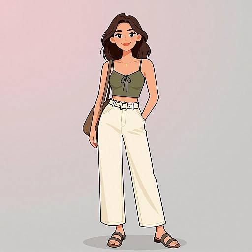 Chic Smiling Woman in Casual Outfit