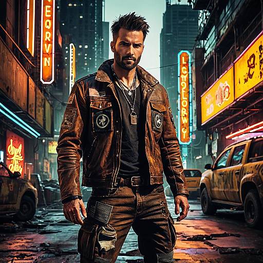 Post-apocalyptic Scavenger in Neon City