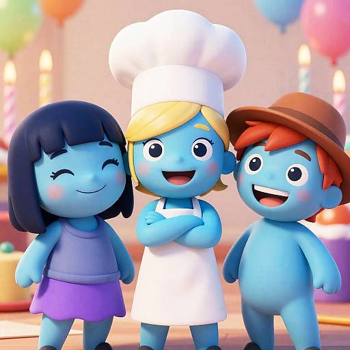 Joyful Cartoon Characters at a Birthday Party