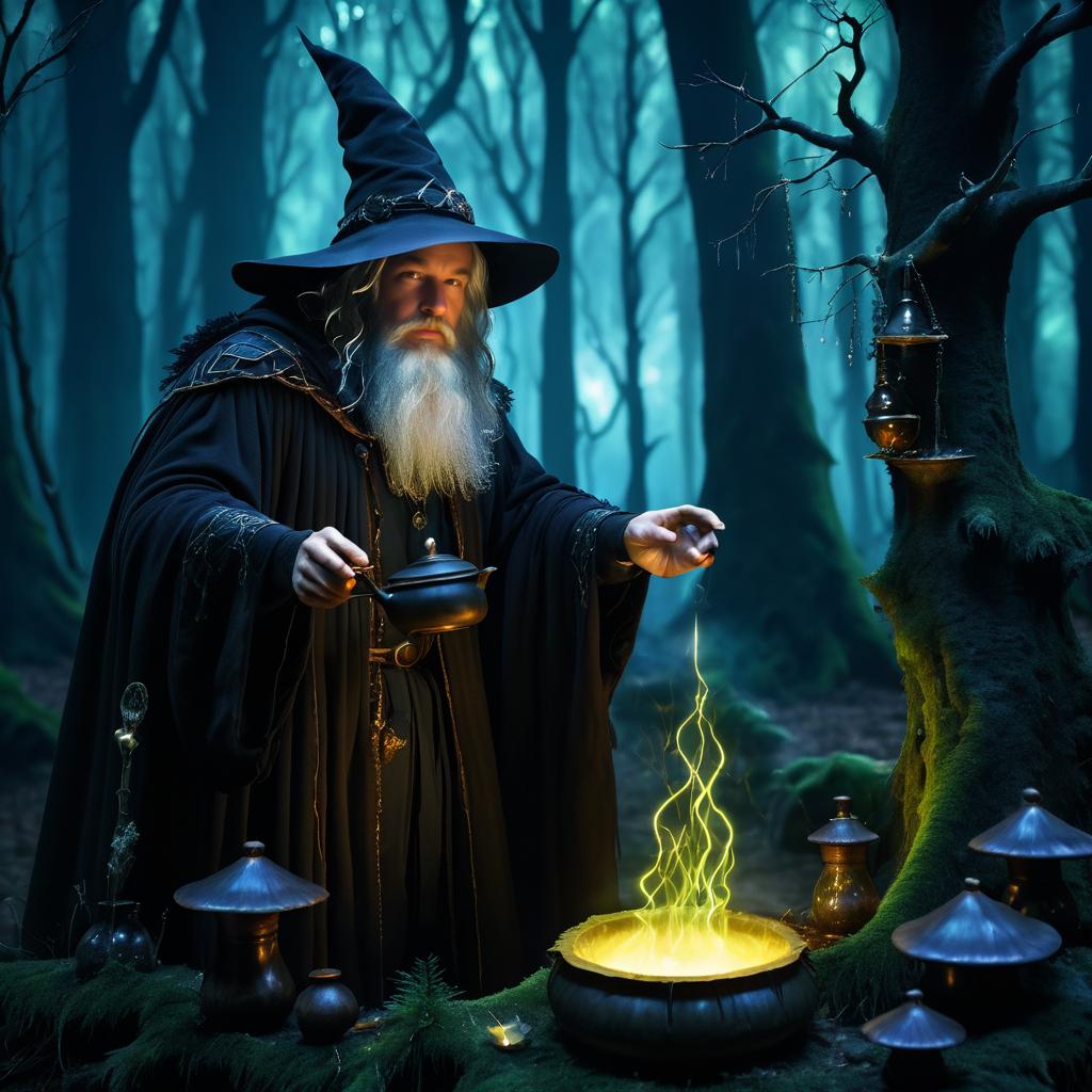 Witch Brewing Potions in Enchanted Forest