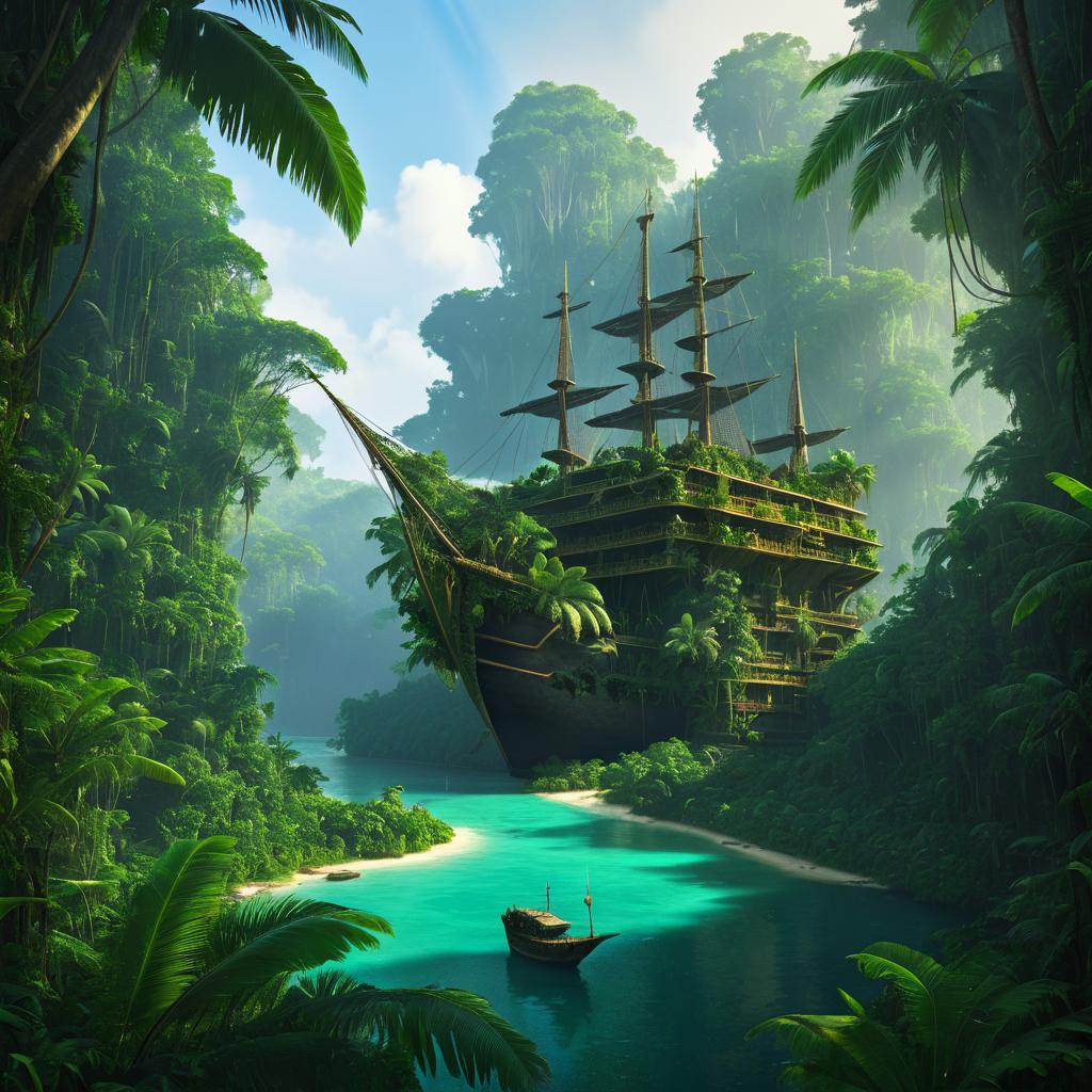 Fantasy Jungle Treasure Ship Artwork