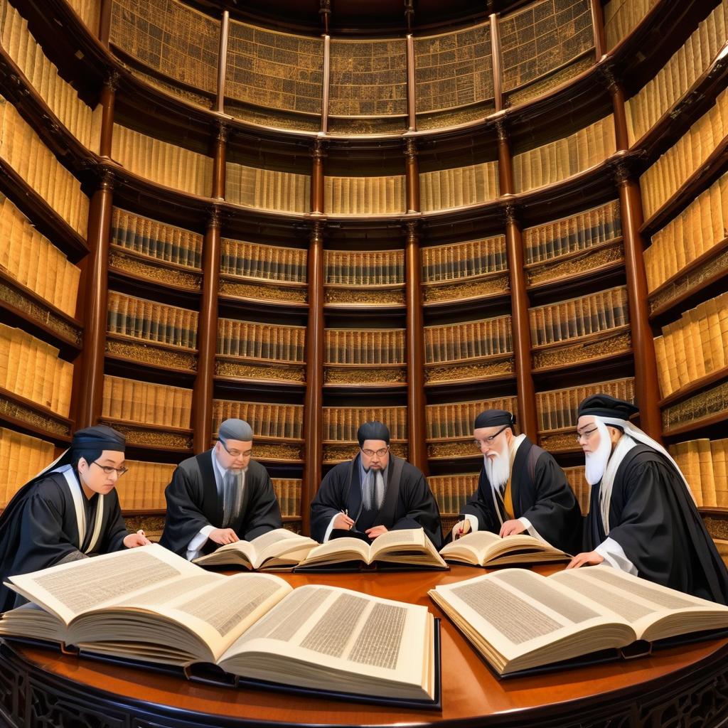 Scholarly Debate in an Ornate Library