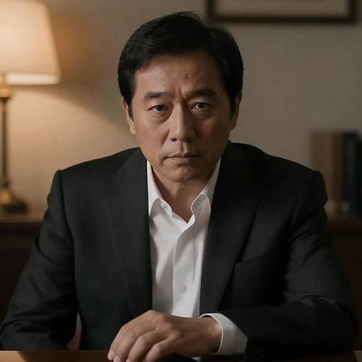 Serious Middle-Aged Man in Black Suit