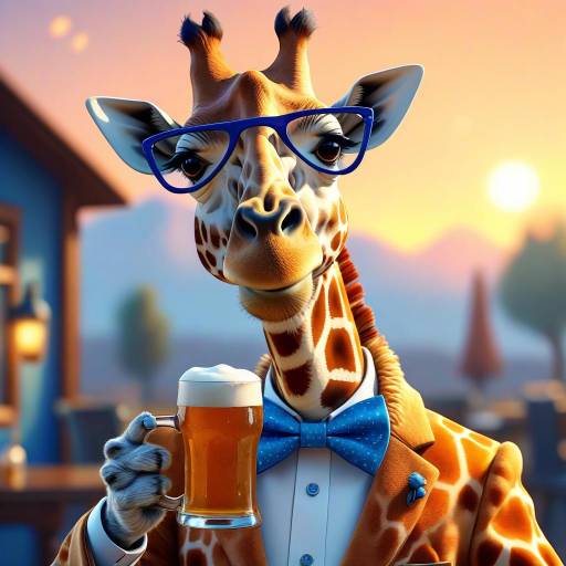Playful Giraffe Character in Sunset