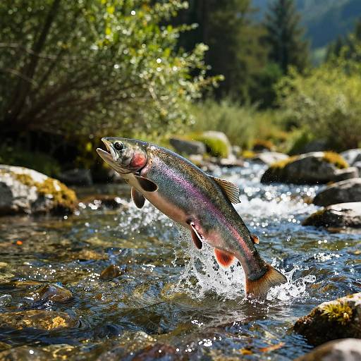 Salmon Leaping in Mountain River