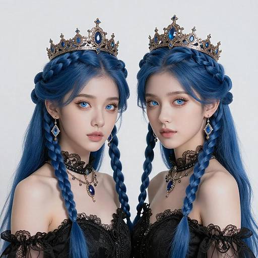 Fantasy Art of Two Blue-Haired Women