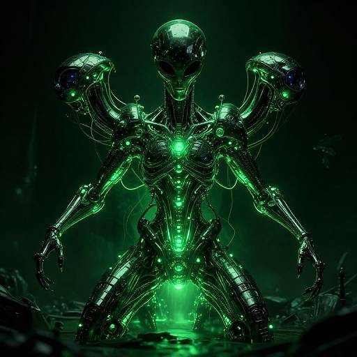 Glowing Biomechanical Alien Creature