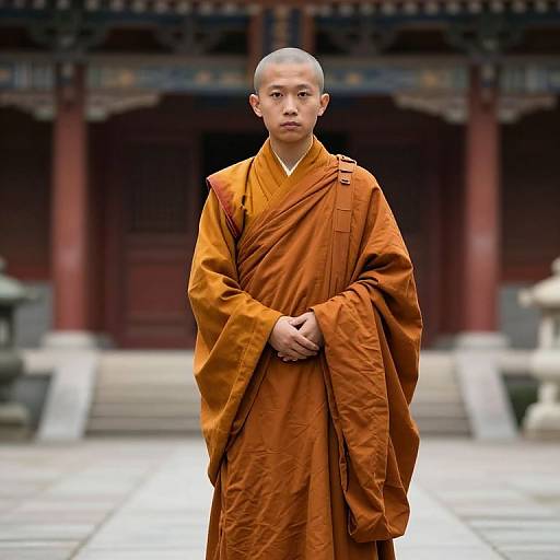 Boy Monk Standing in Temple
