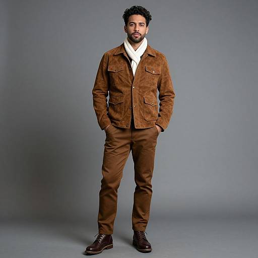 Confident Man in Brown Suede Jacket