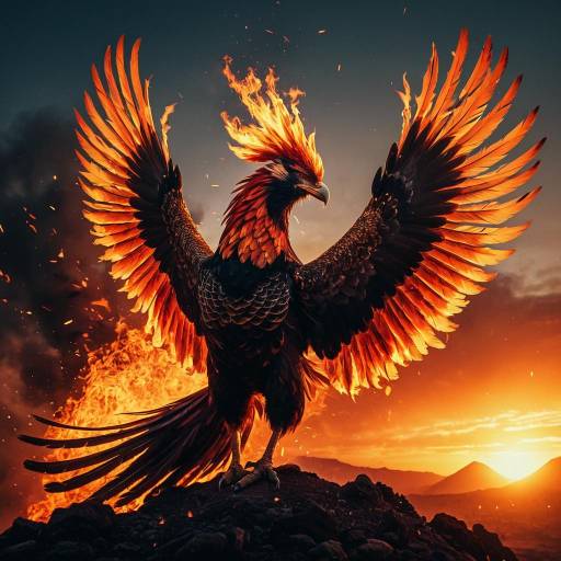 Majestic Flaming Phoenix at Sunrise